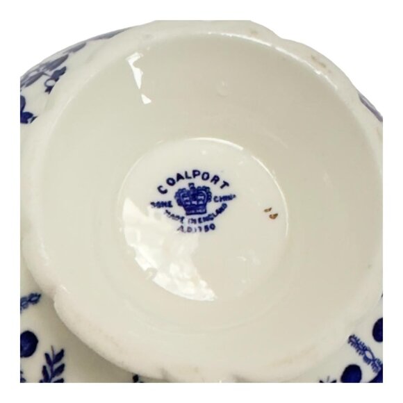 Coalport Teacup Saucer White Blue Scroll Bone China Made in England - Picture 11 of 14